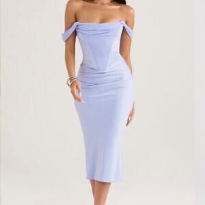 House of CB Light Blue Off-Shoulder Midi Dress